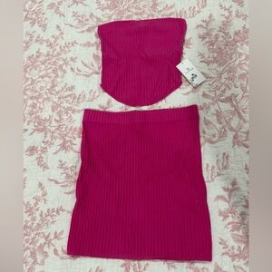 Lillisory pink two piece strapless top and mini skirt set